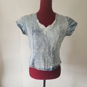 Vintage Acid Wash Blue Denim Top Size Medium